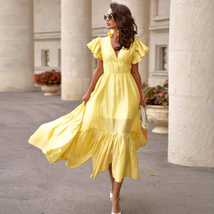 Women's midi dress with voluminous ruffles and flattering cut Lisslune