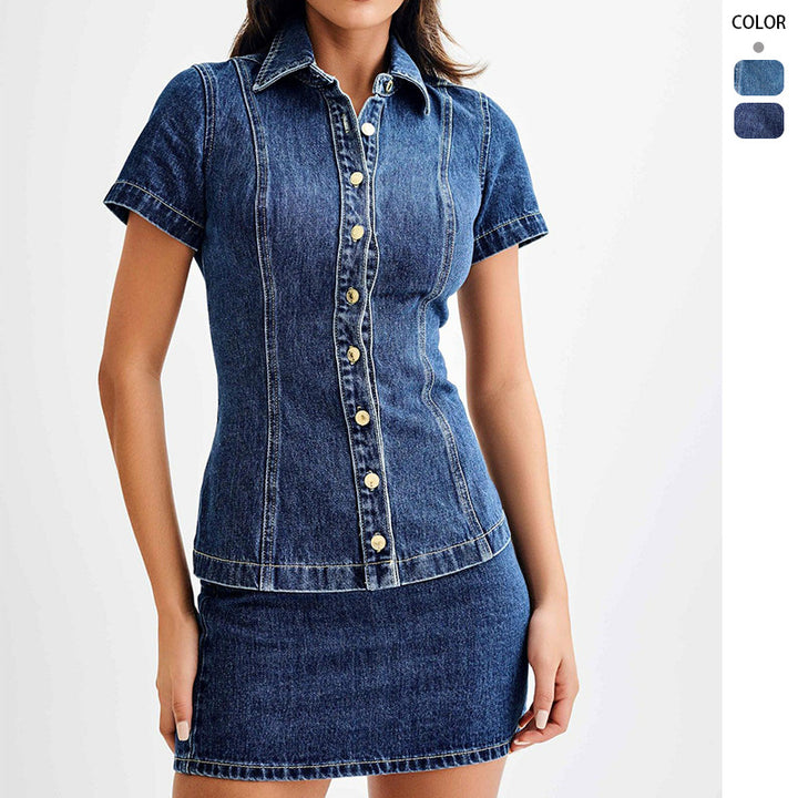 Women's denim dress with fitted cut and modern button details Lisslune