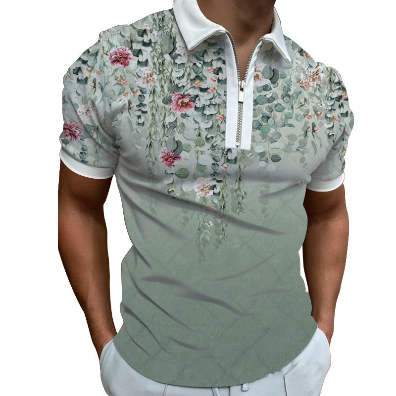 Men's polo shirt with modern graphic pattern and zipper Lisslune