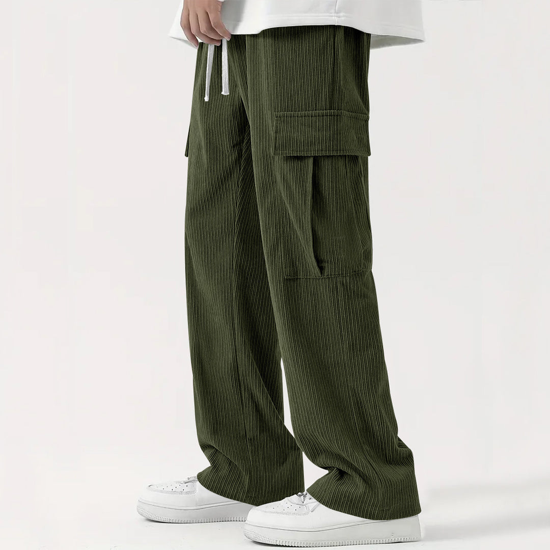 Men's Casual Cargo Pants with Side Pockets and Elastic Waistband Lisslune