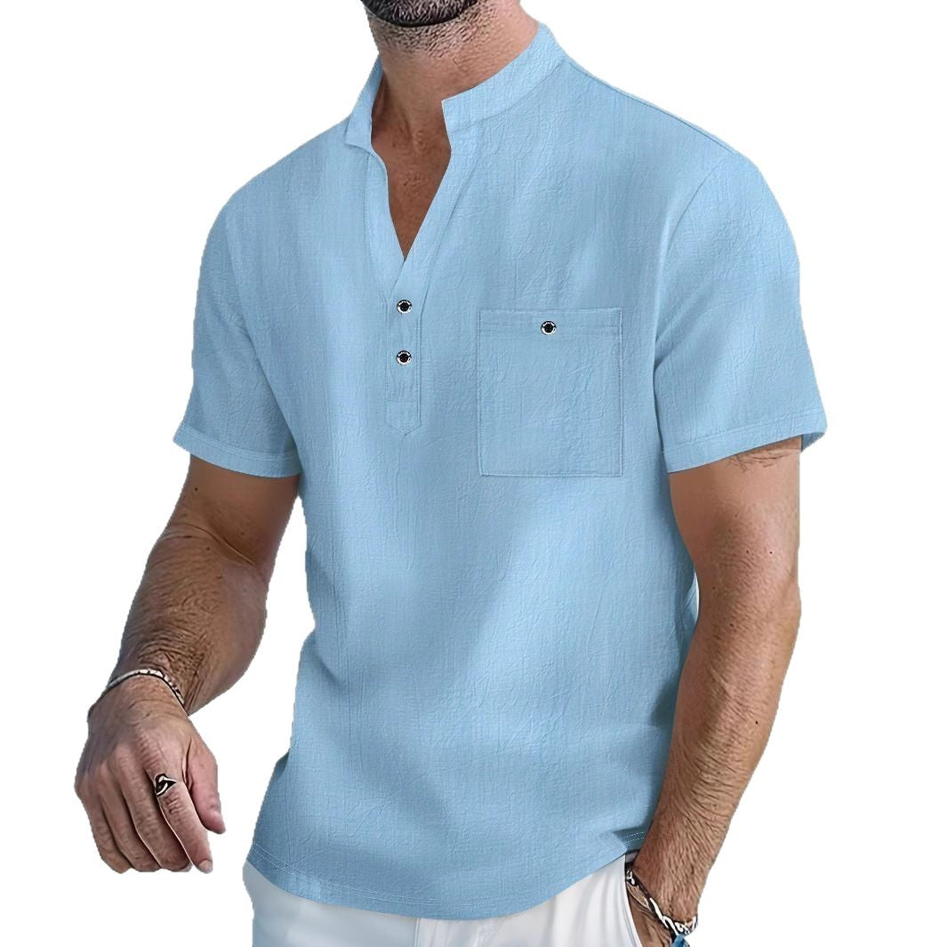 Men's short-sleeve shirt with stylish Henley neckline and chest pocket Lisslune