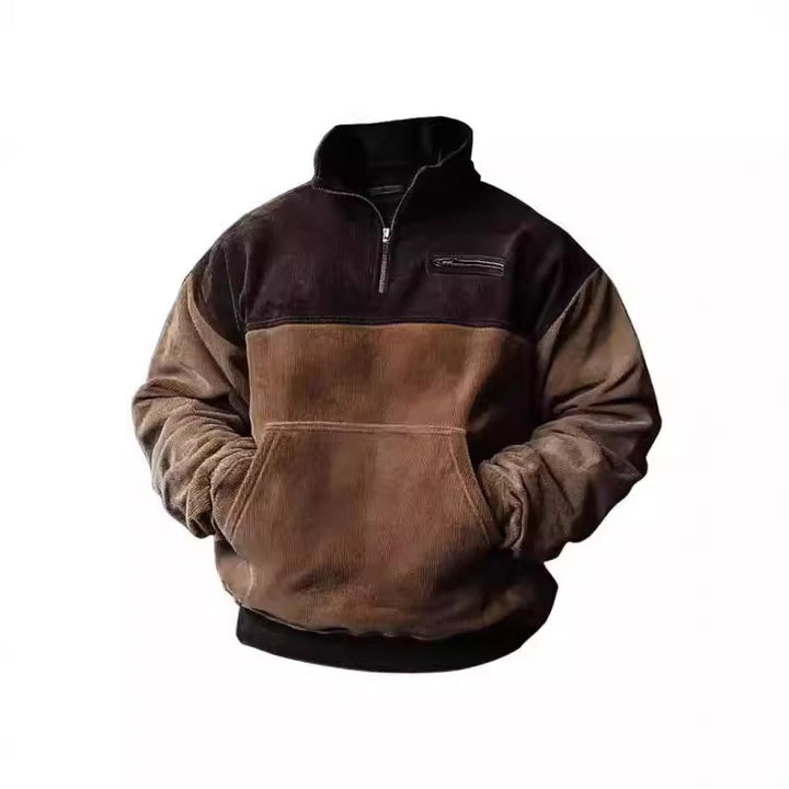 Men's casual stand-up collar sweater made of velvety material and practical pockets Lisslune