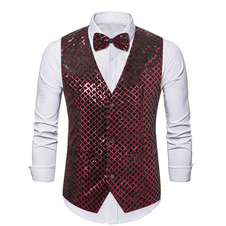 Men's elegant sequin waistcoat with matching bow tie Lisslune