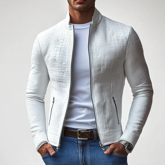 Men's elegant synthetic leather jacket with crocodile-like texture Lisslune