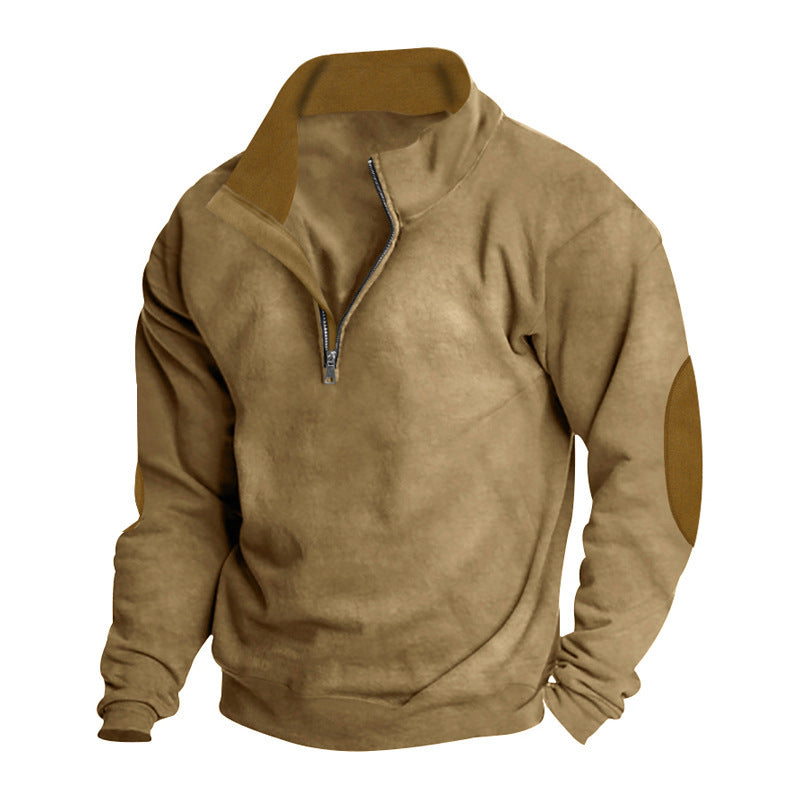 Men's sporty pullover with half-length zipper and modern elbow patches Lisslune