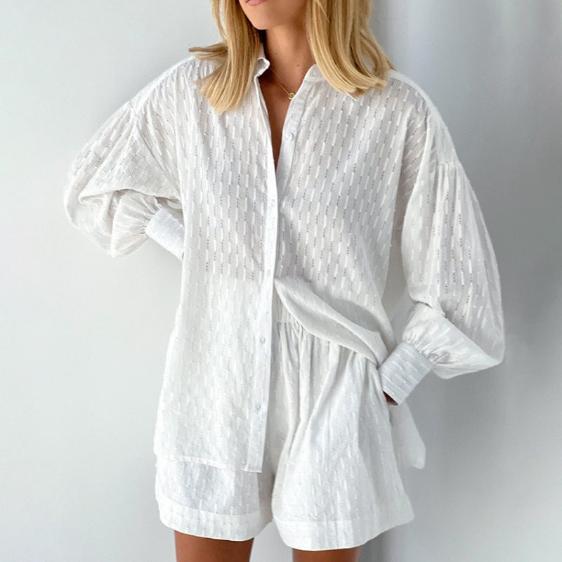 Women's stylish short sleeve pajama set with textured surface finish Lisslune