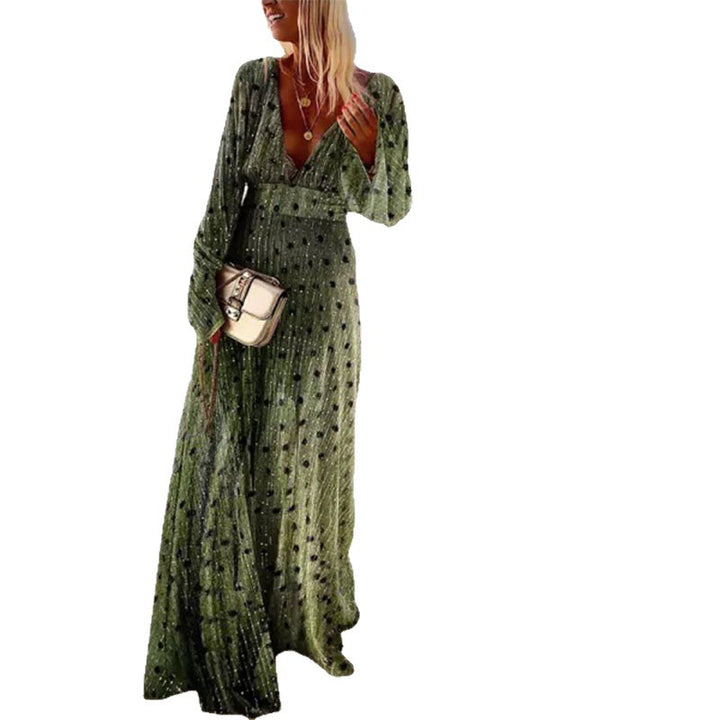 Women's maxi dress with elegant V-neck and flowing sleeves