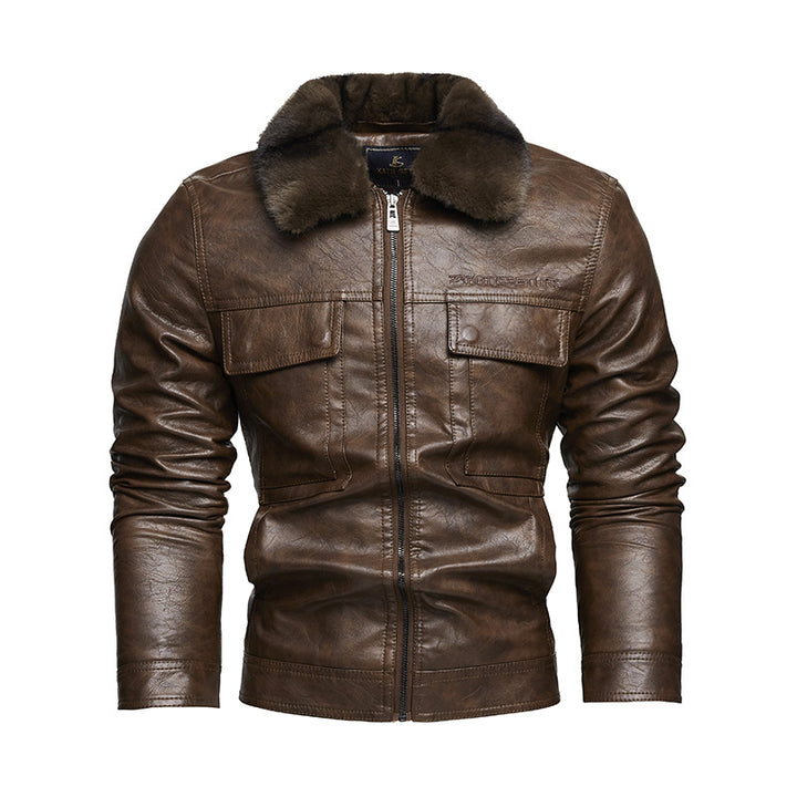 Men's Casual Synthetic Leather Jacket with Padded Collar Lisslune