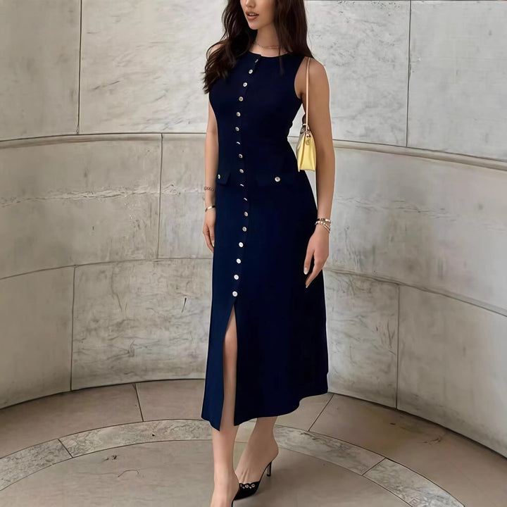 Women’s midi dress with button placket and side pockets Lisslune