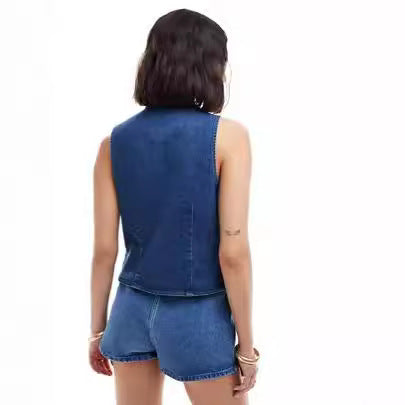 Women's Denim Bustier Top with Playful Lace-Up Detail Lisslune