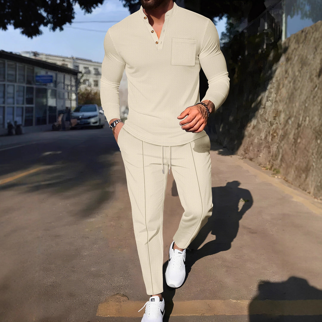 Men's stylish leisure suit set with textured top and comfortable joggers Lisslune