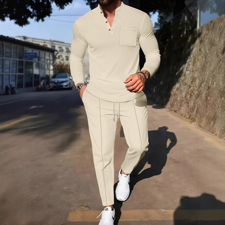 Men's stylish leisure suit set with textured top and comfortable joggers Lisslune