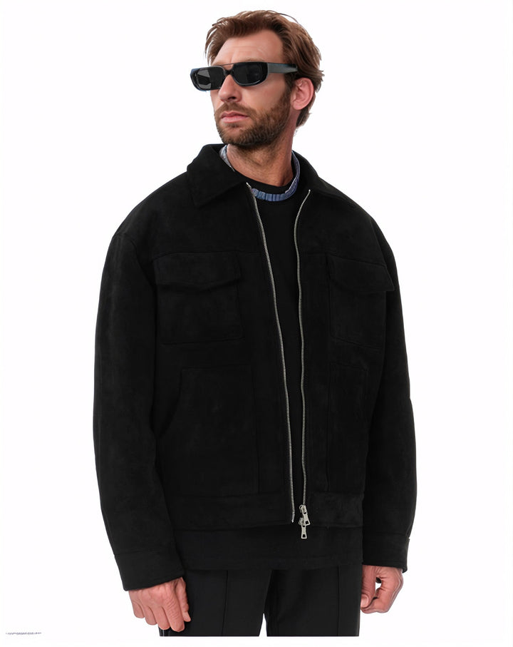 Men's fashion suede jacket with practical pockets Lisslune