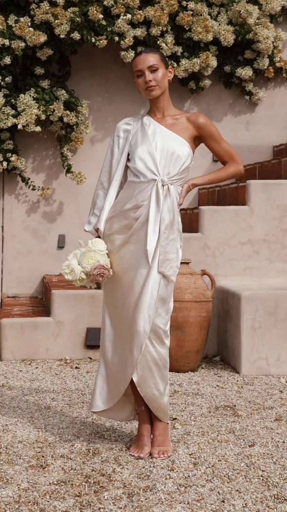 Ladies wrap dress with asymmetric design and elegant waist belt Lune London