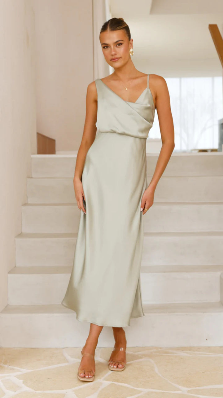 Women Elegant Maxi Dress with Draped Top and Slim Silhouette Lune London