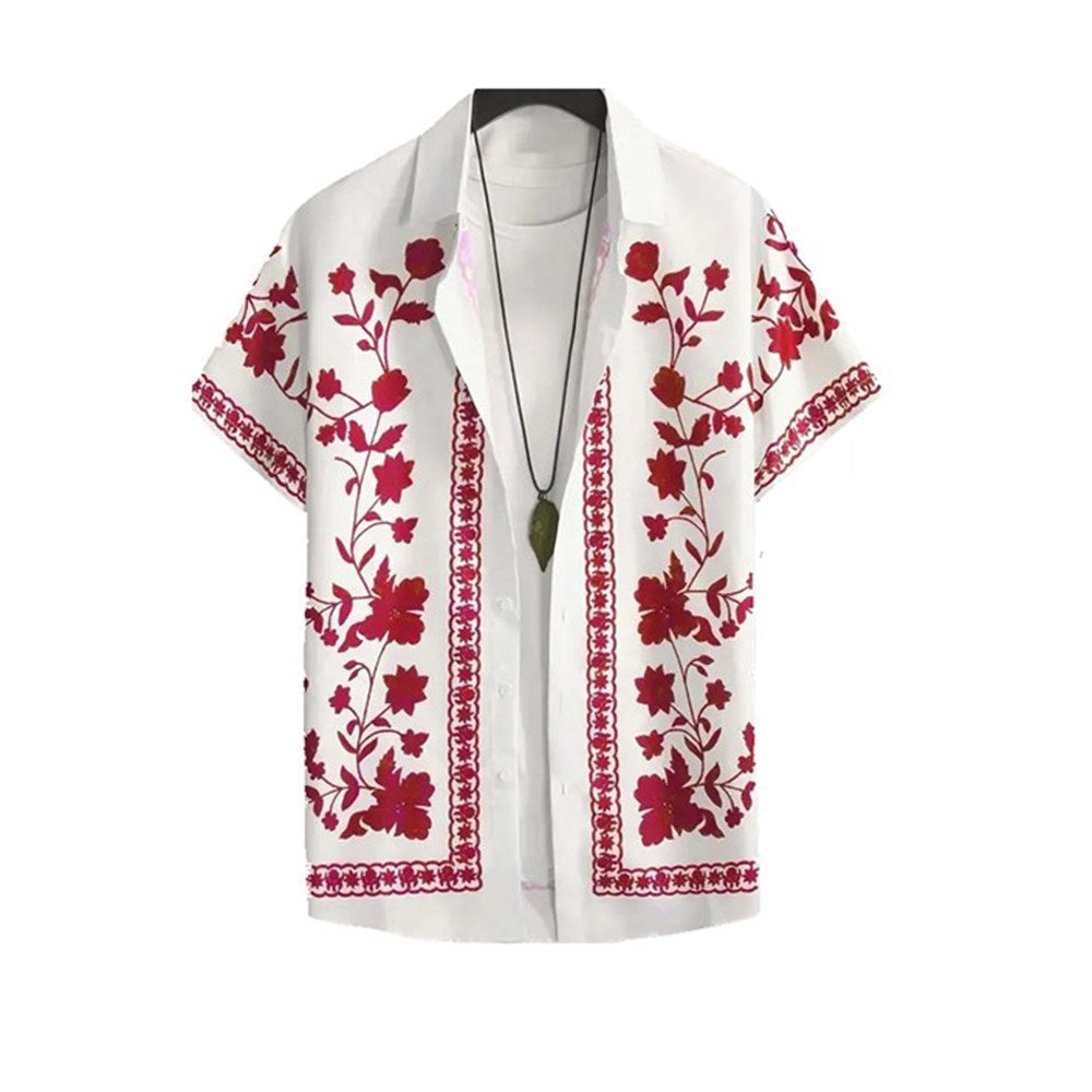 Men's casual shirt with floral embroidery design and short-sleeve fit Lisslune