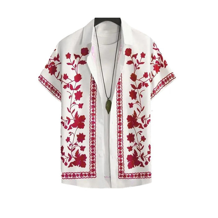Men's casual shirt with floral embroidery design and short-sleeve fit Lisslune