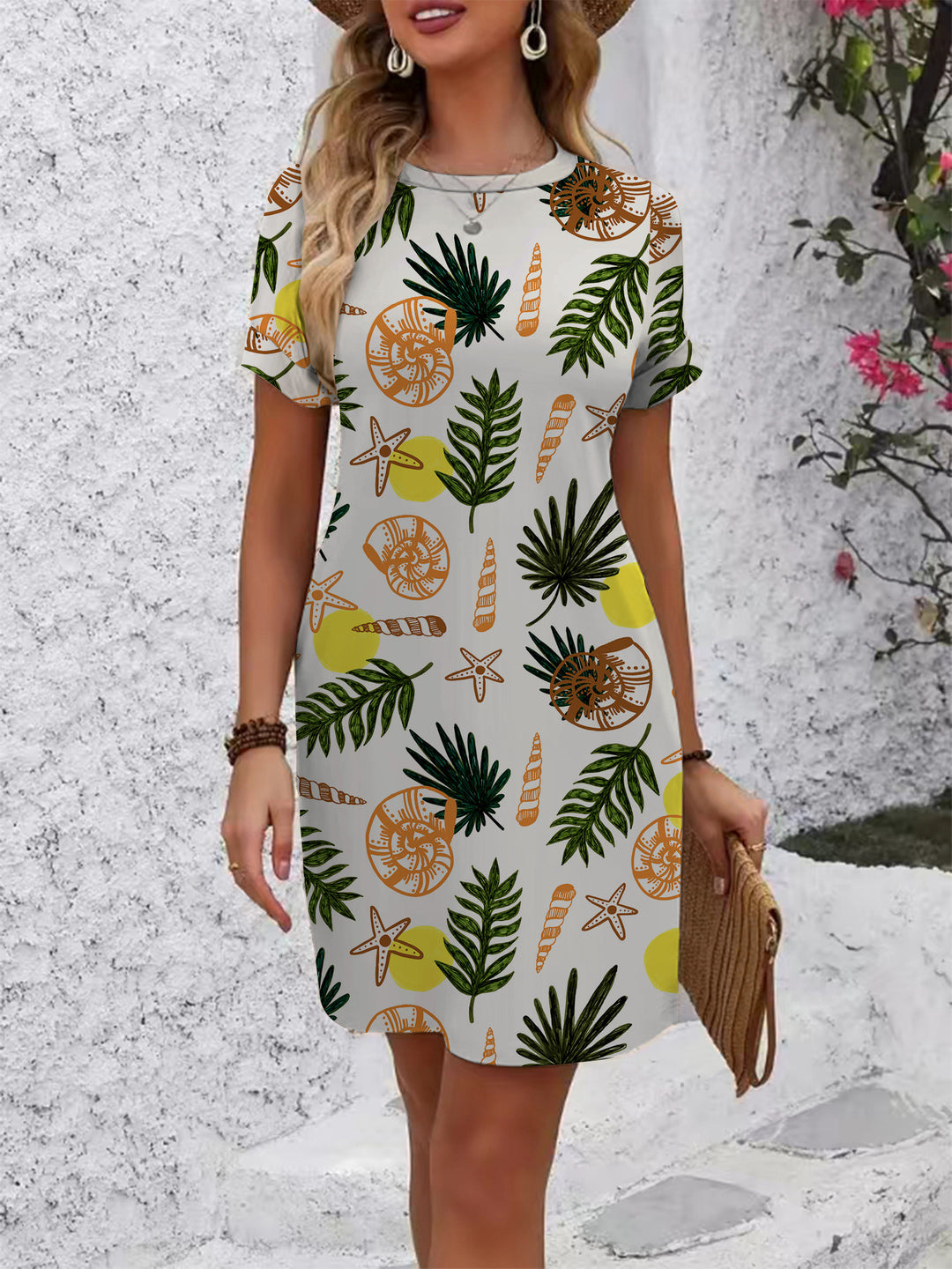 Women's casual short-sleeve dress with modern houndstooth pattern and comfortable fit Lisslune