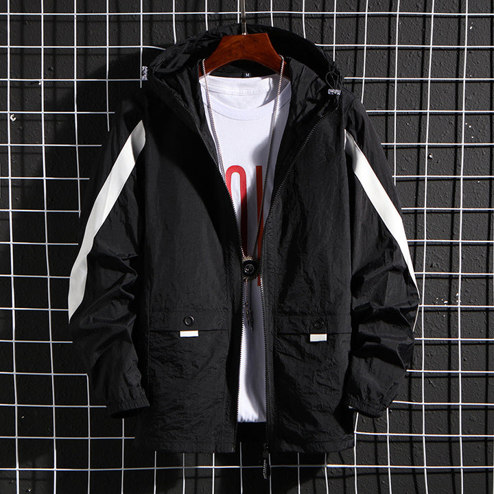 Men's Lightweight Windbreaker Jacket with Practical Pockets and Adjustable Hood Lisslune