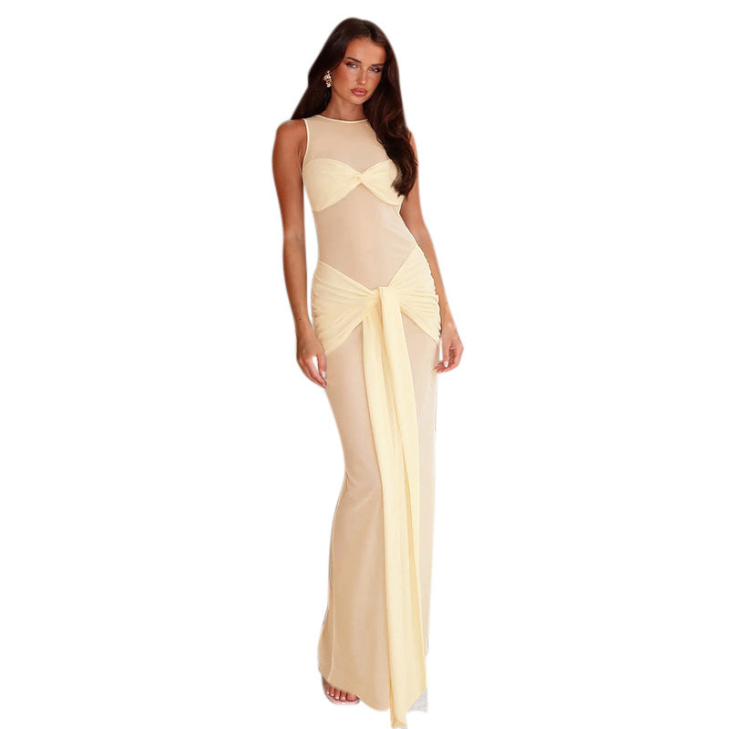 Ladies Elegant Maxi Dress with Sophisticated Draping Design and High Split
