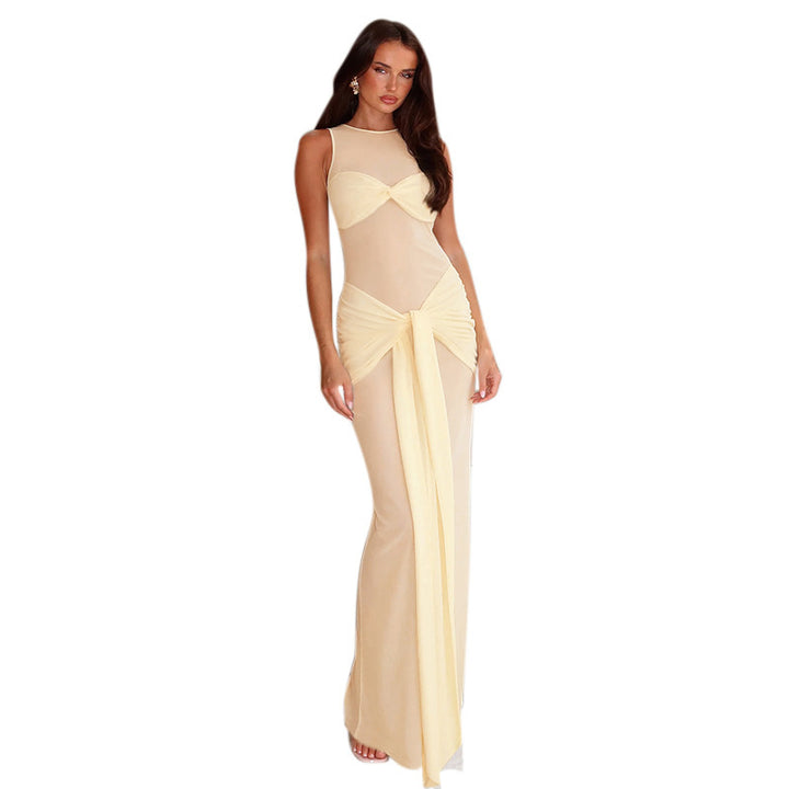 Ladies Elegant Maxi Dress with Sophisticated Draping Design and High Split