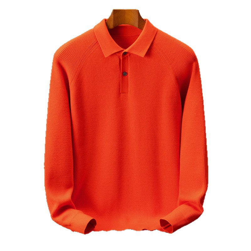 Men's Fine Knit Pullover with Classic Polo Collar and Fashionable Ribbed Structure Lisslune