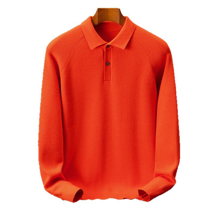 Men's Fine Knit Pullover with Classic Polo Collar and Fashionable Ribbed Structure Lisslune