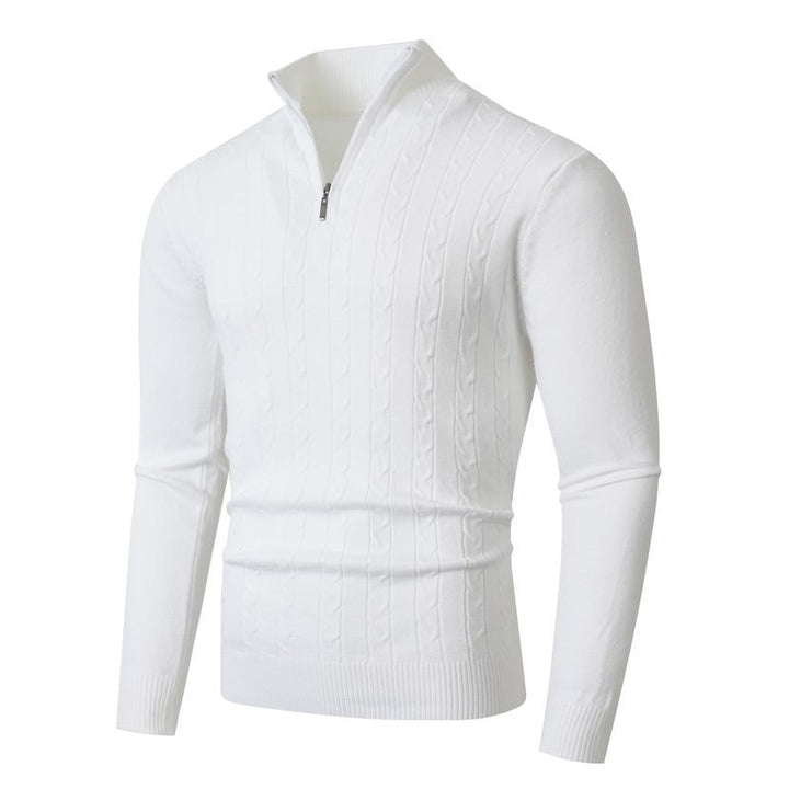 Men's knit sweater with modern cable pattern and high collar Lisslune