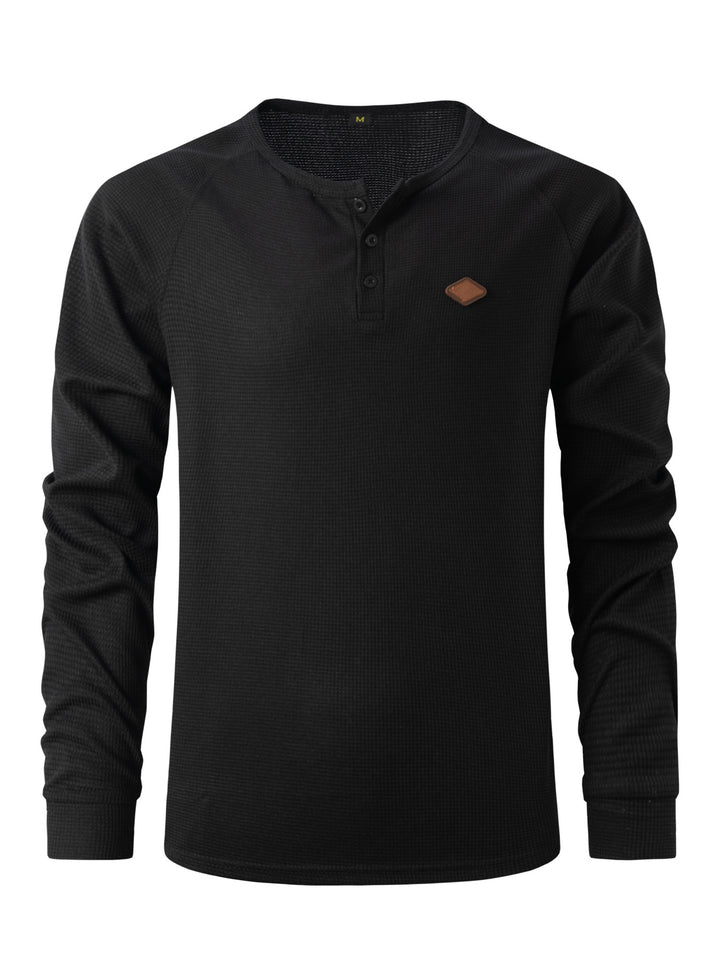 Men's Long Sleeve Henley Shirt with Textured Fabric and Fashionable Button Details Lisslune