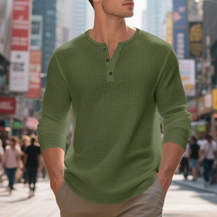 Men's Long Sleeve Shirt with Press Buttons and Textured Design Lisslune