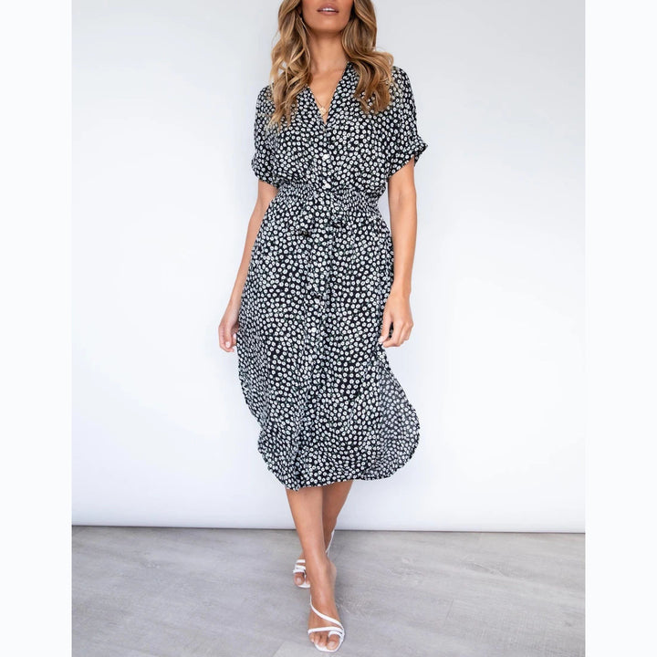 Women's midi dress with knot-free belt and playful polka dot design Lune London