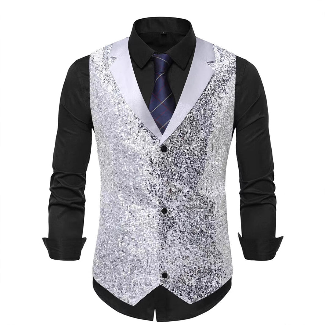 Men's Glittering Suit Vest with Sequins and Classic Cut Lisslune