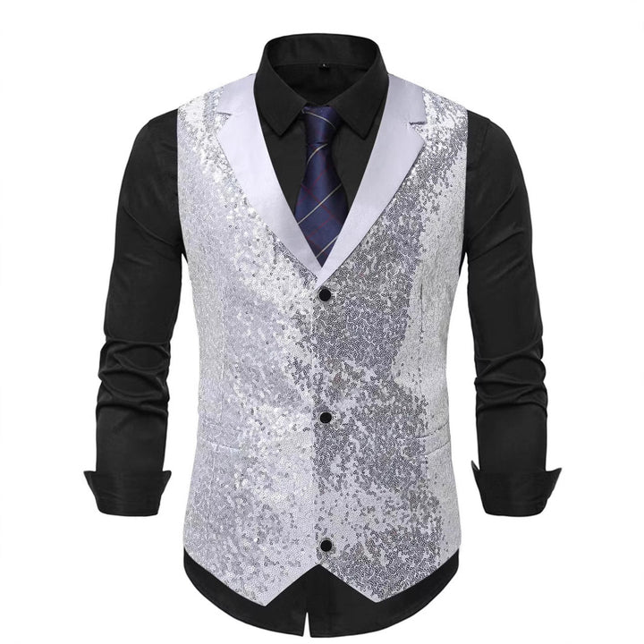 Men's Glittering Suit Vest with Sequins and Classic Cut Lisslune