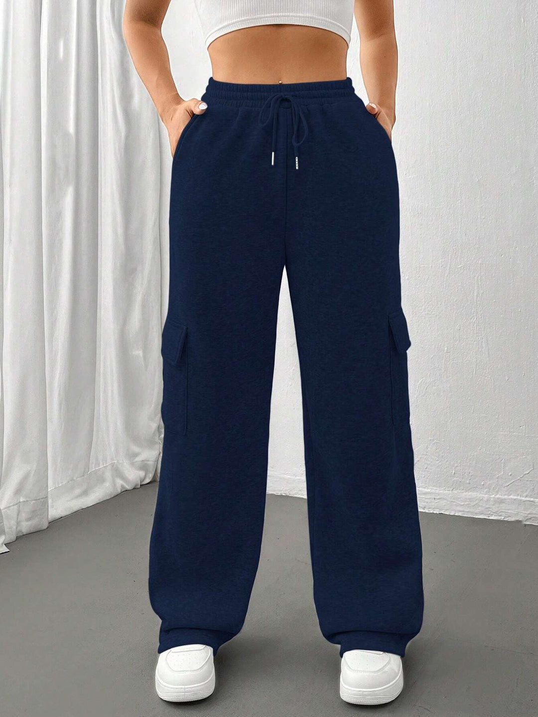 Women's Cargo-Style Leisure Pants with Elastic Waistband and Practical Side Pockets Lisslune