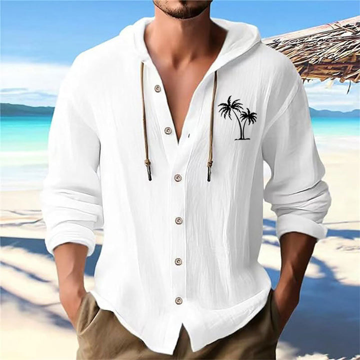Men's casual hoodie shirt with decorative palm print and button placket Lisslune