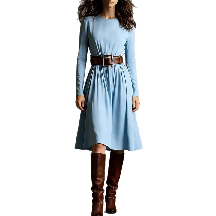 Women Elegant Dress with Long Sleeve and Waist Belt Lisslune