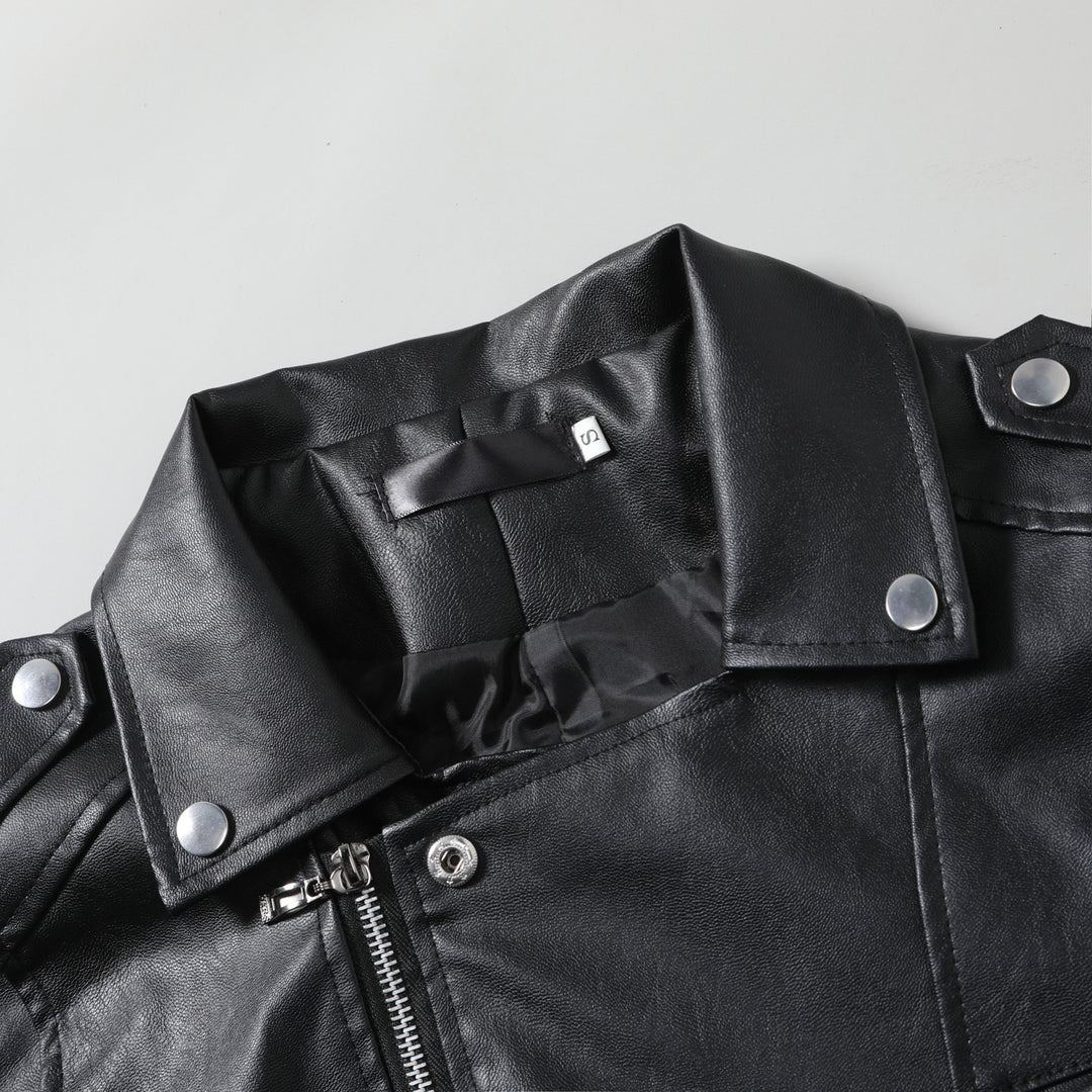 Men's casual biker jacket made of high-quality leather with asymmetrical zipper Lisslune