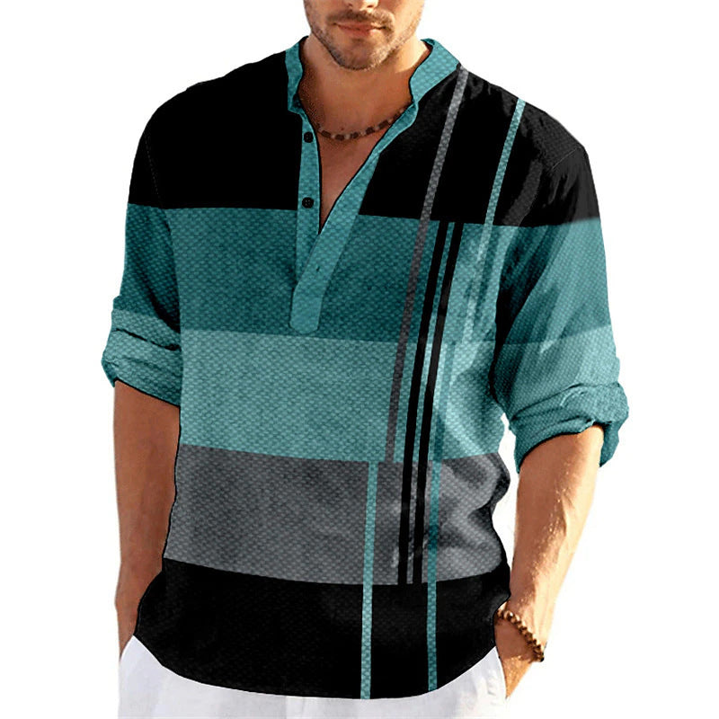 Men's casual long sleeve shirt with button placket and textured surface Lisslune
