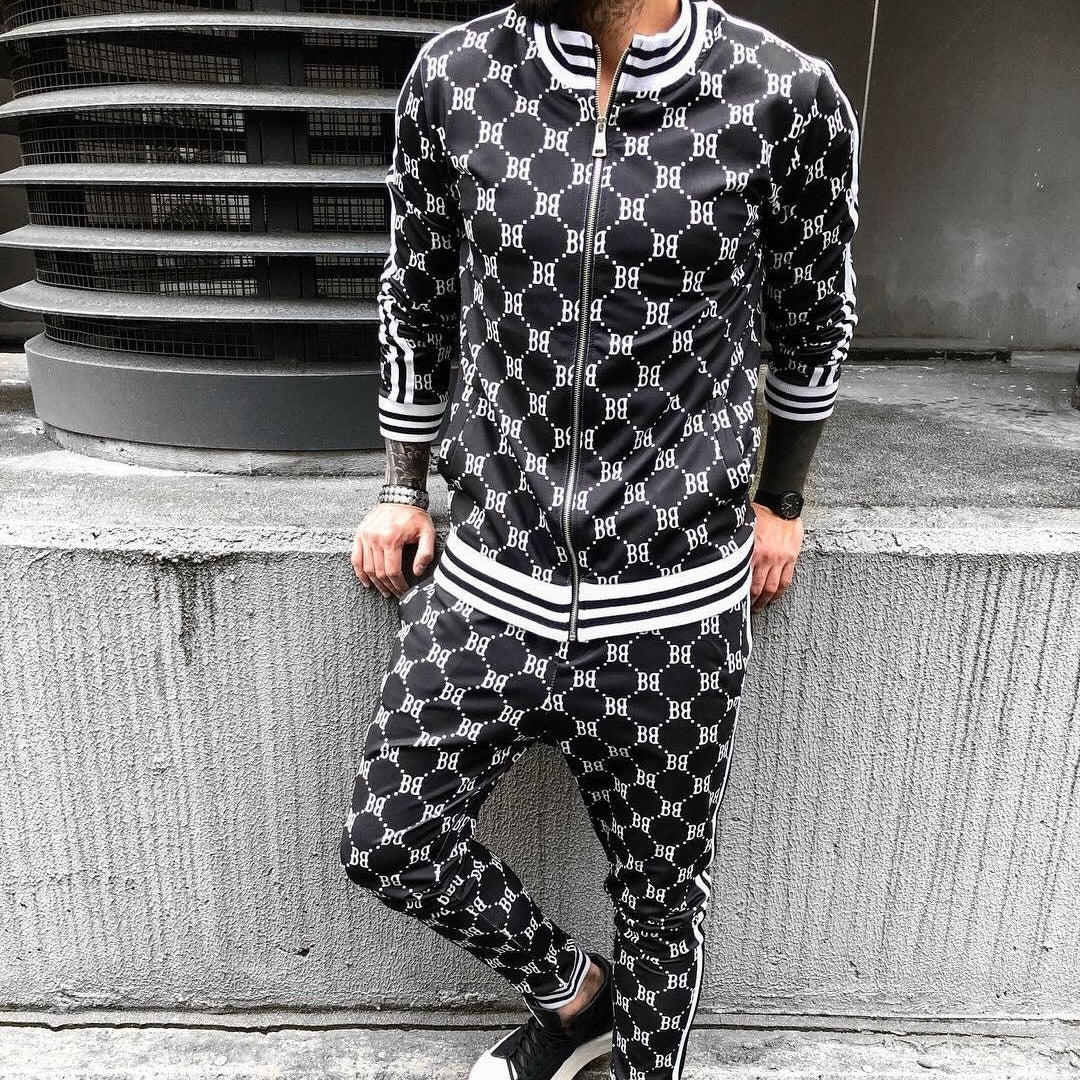 Men's sporty suit with fashionable lettering Lisslune