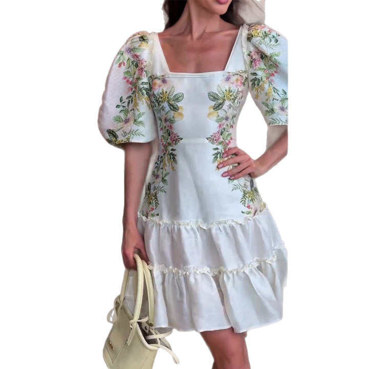 Women's floral dress with voluminous puff sleeves and flowing skirt Lisslune