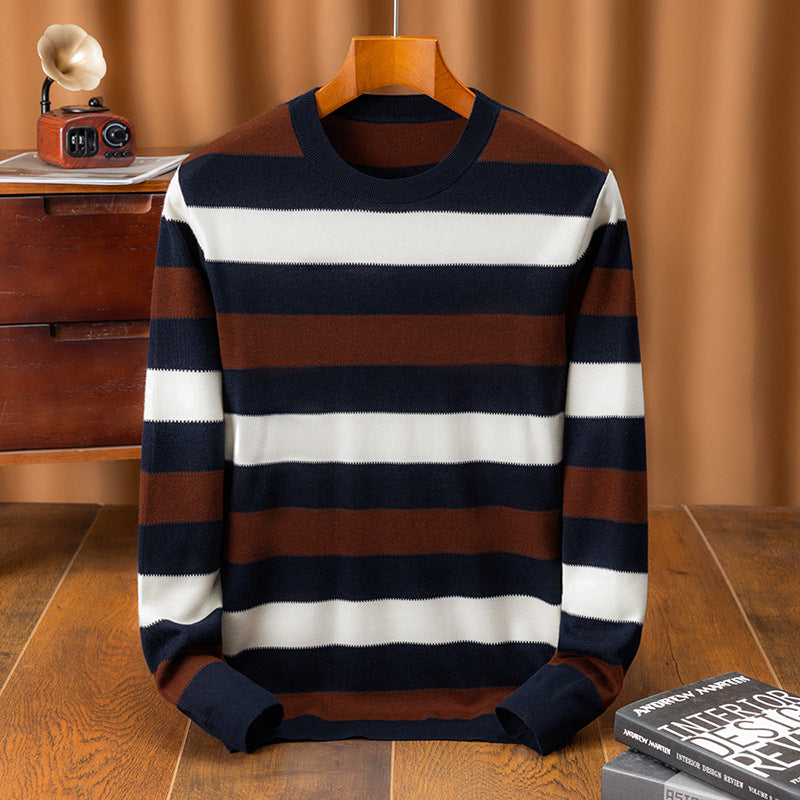 Men's Stylish Round Neck Sweater with Elegant Stripe Pattern Lisslune