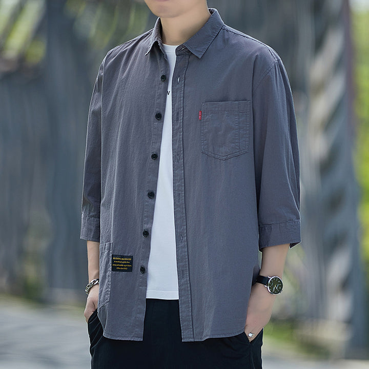 Men's Casual Overshirt with Patch Pocket and Half Sleeves Lisslune