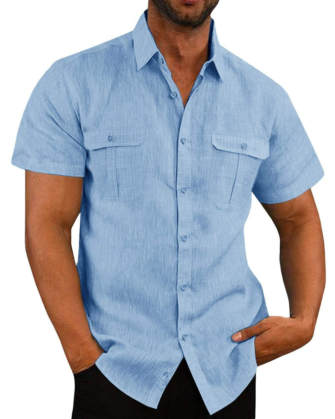Men's Short Sleeve Shirt with Practical Chest Pockets and Casual Cut Lisslune
