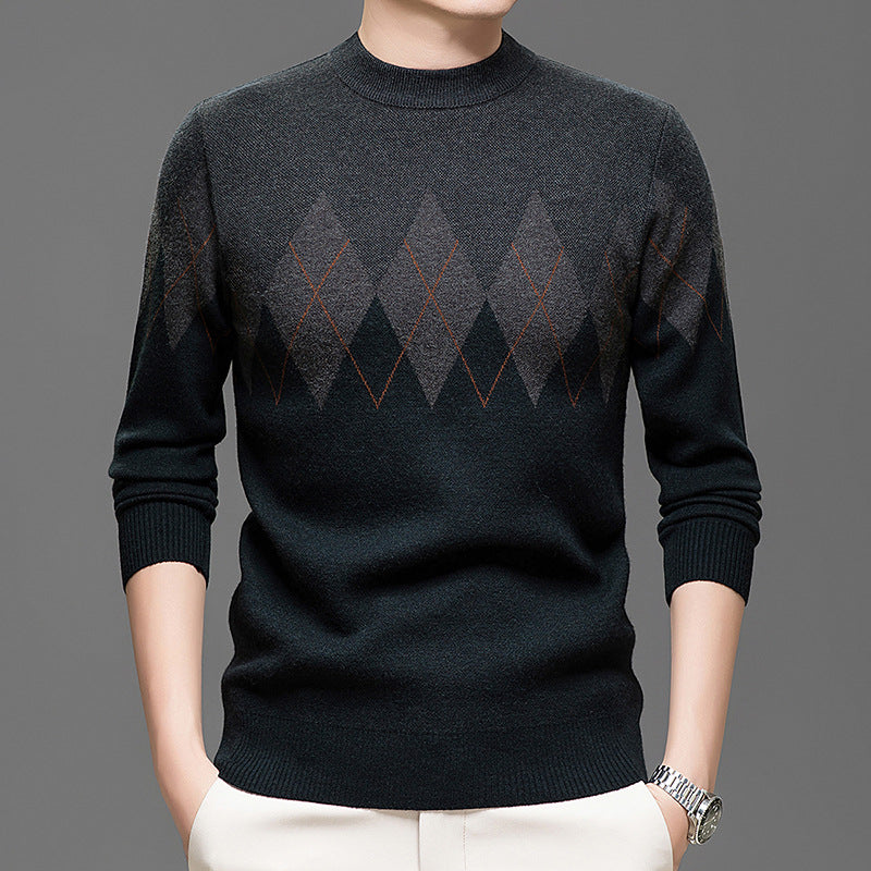 Men's Elegant Sweater with Modern Diamond Pattern and High Collar Lisslune