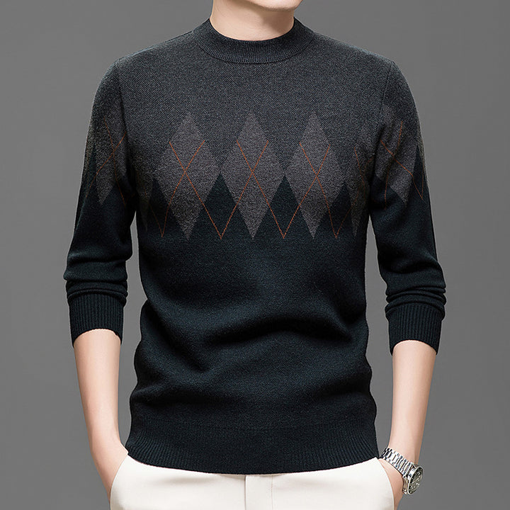 Men's Elegant Sweater with Modern Diamond Pattern and High Collar Lisslune