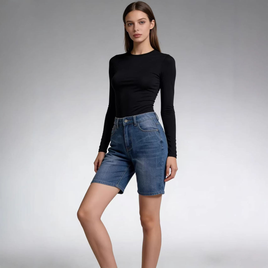Women's fitted cropped top with stand-up collar and short sleeves Lisslune