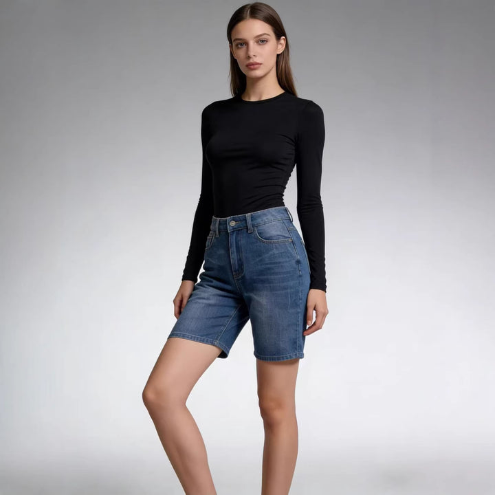 Women's fitted cropped top with stand-up collar and short sleeves Lisslune