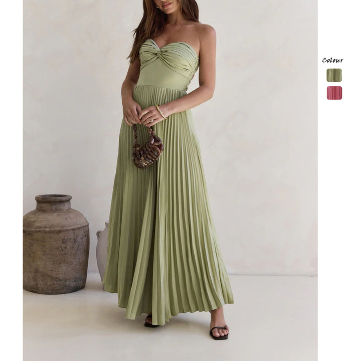 Women's Long-Sleeved Pleated Dress with Elegant Top and Flowing Skirt Lune London