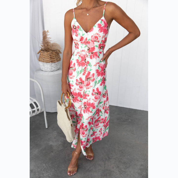 Ladies summer maxi dress with elegant V-neck and high slit Lune London