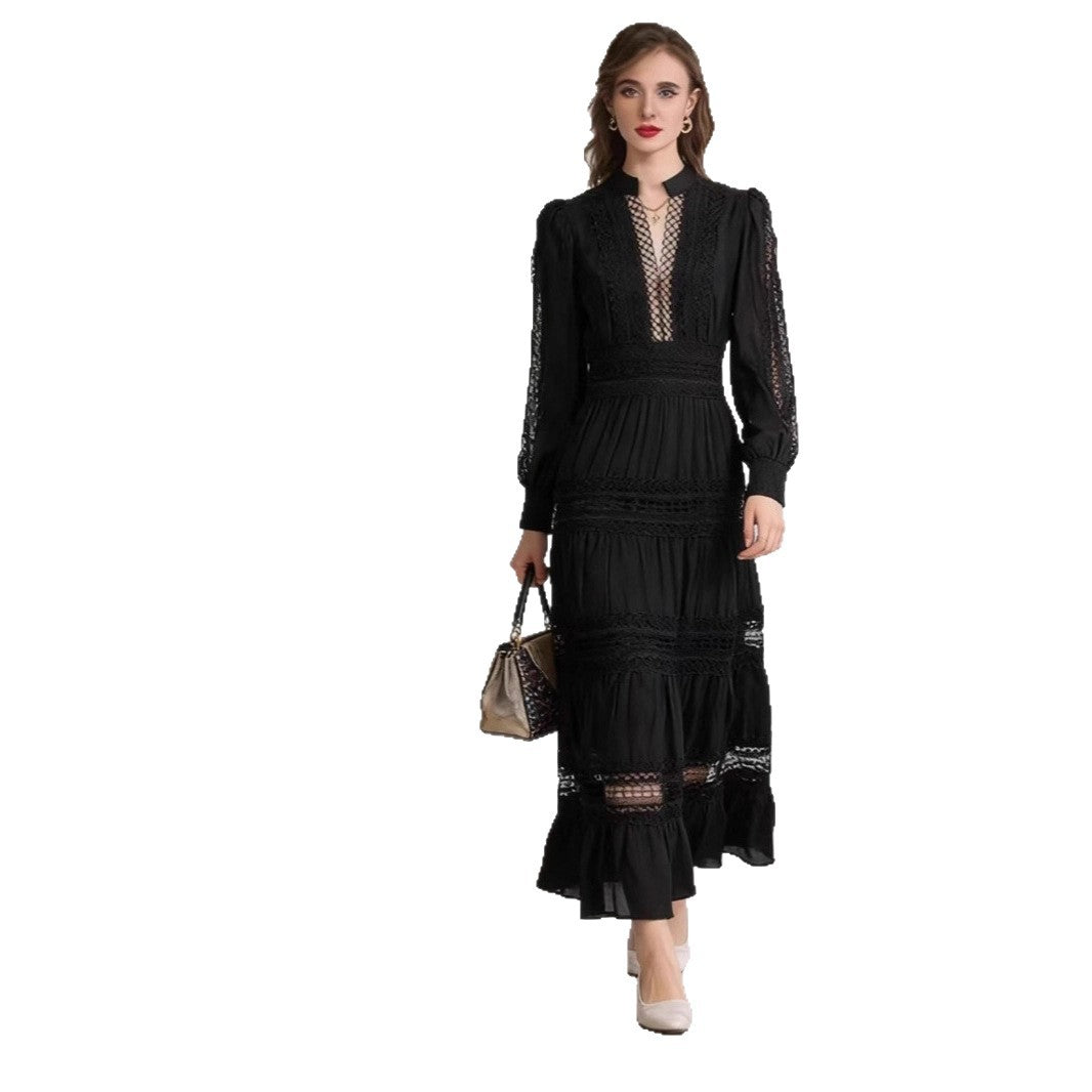 Ladies romantic maxi dress with transparent inserts and ruffle details Lisslune